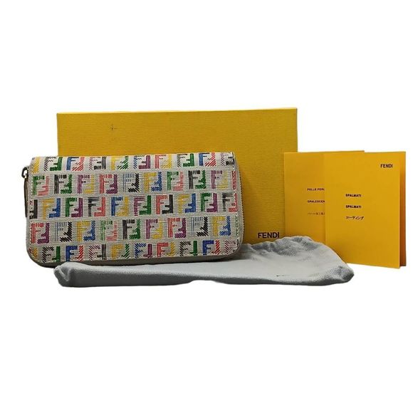 FENDI Zucchino Spalmati FF Multicolor Large Size Zip Wallet White Multicolor - Picture 1 of 13